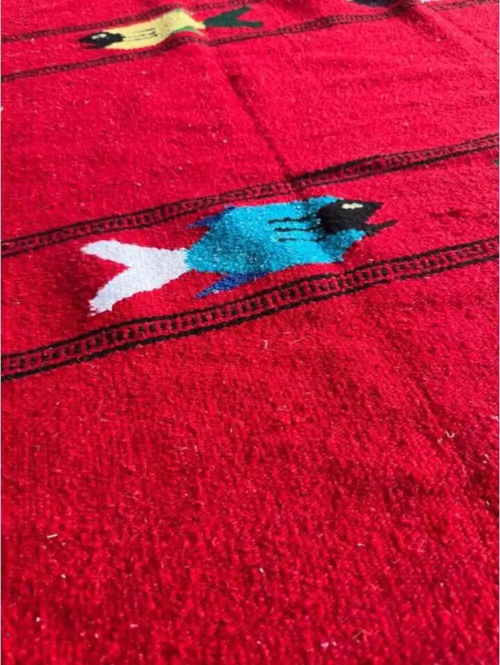 Handwoven Red Wool Textile – Rug / Blanket / Tapestry – 5x3 ft folk